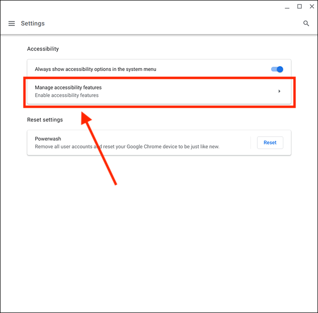 Manage accessibility settings on the Chromebook