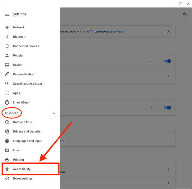 Under Advance Setting, Click the Accessibility Setting