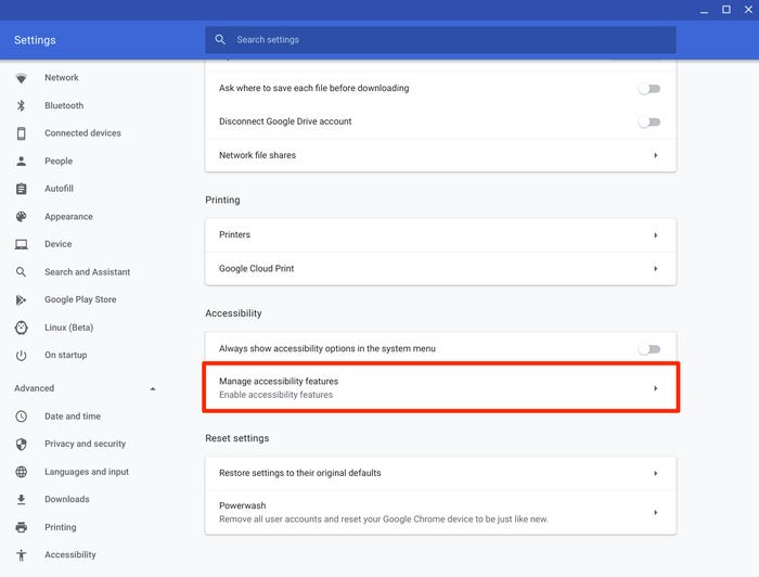 Manage Accessibility Features in ChromeBook