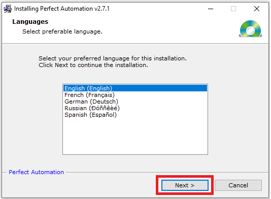 Language Setting While Installing Perfect Automation v2.7.1