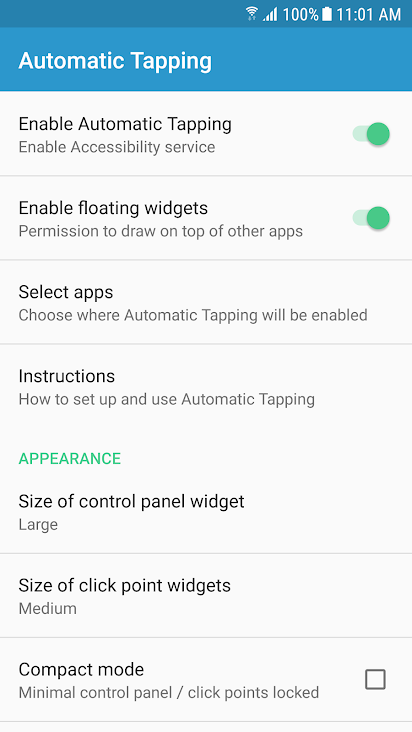 Automatic Tapping - Settings