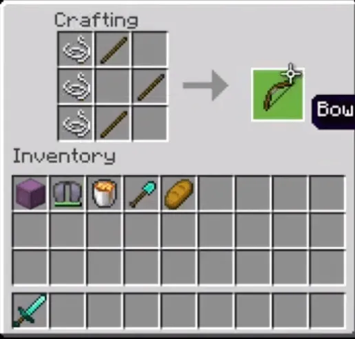 Collect 3 Strings and 3 Sticks for Minecraft Bow