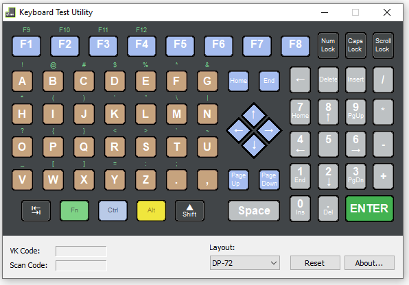 Keyboard Test Utility DP-72 Layout
