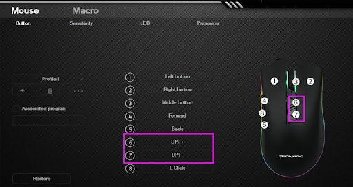 Change DPI with the Gaming Mouse’s DPI Changer Button