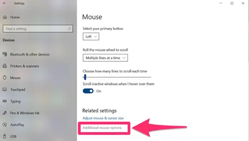 Go to Additional Mouse Options
