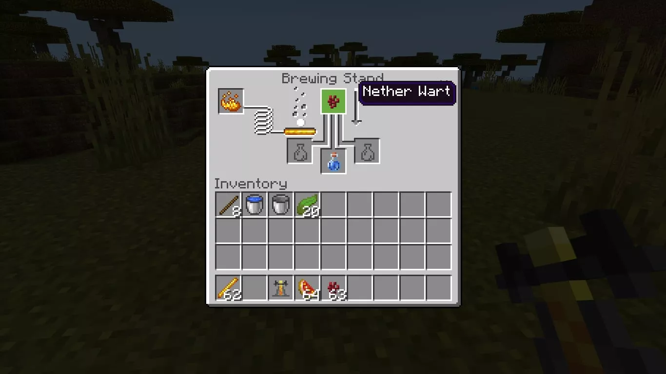 8. Add the Nether Wart to the box at the top of the brewing menu