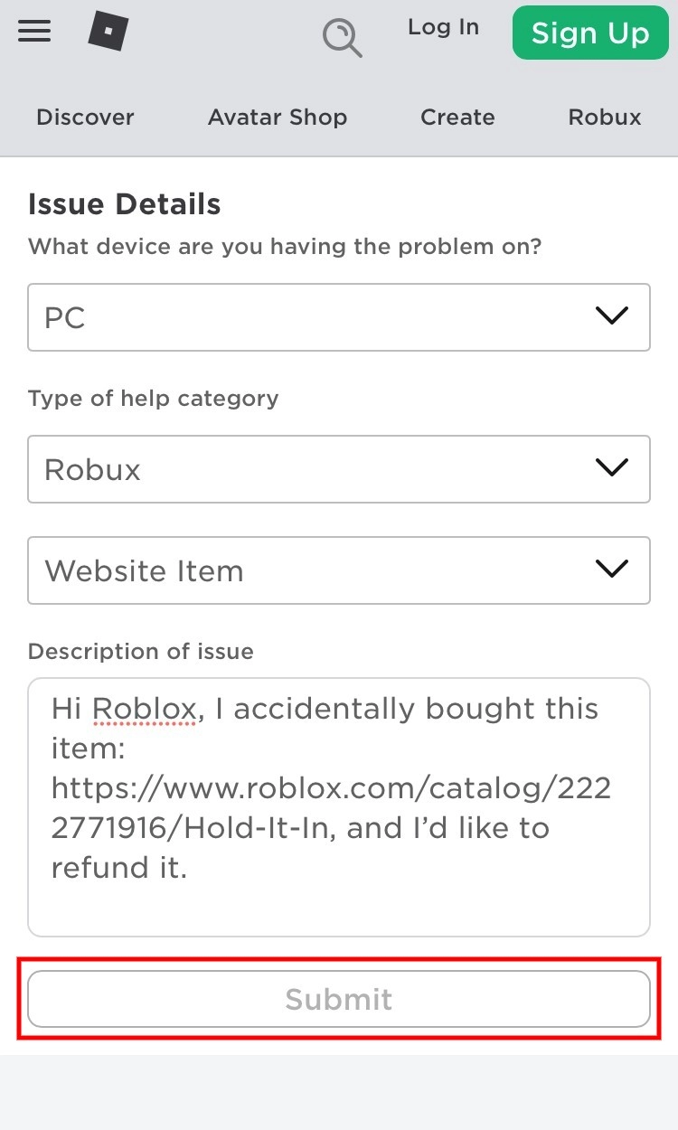 Refunding an item on Roblox
